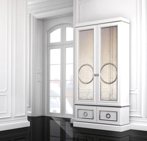 Habersham Astoria Double Door Curio with antique mirror door panels, in a room setting | 03-2338-M | ROLLADA